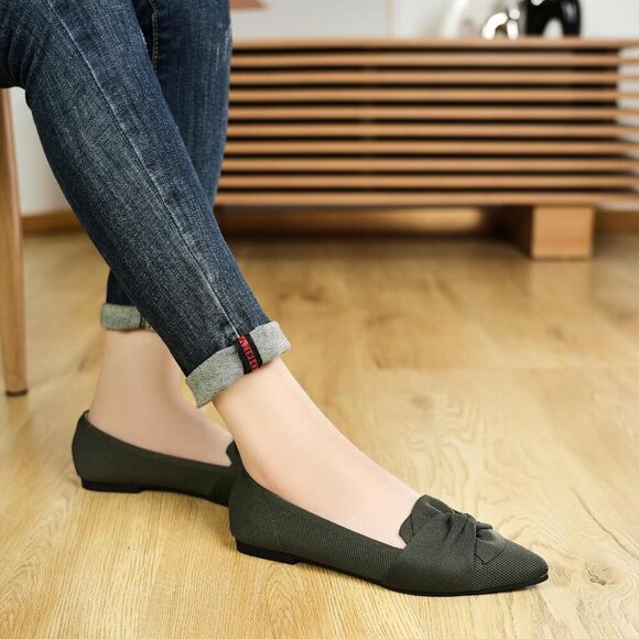 🆕Women Green Pointed Toe Ballet Flats with Bow Comfortable Knit Dressy Flats - Picture 7 of 8